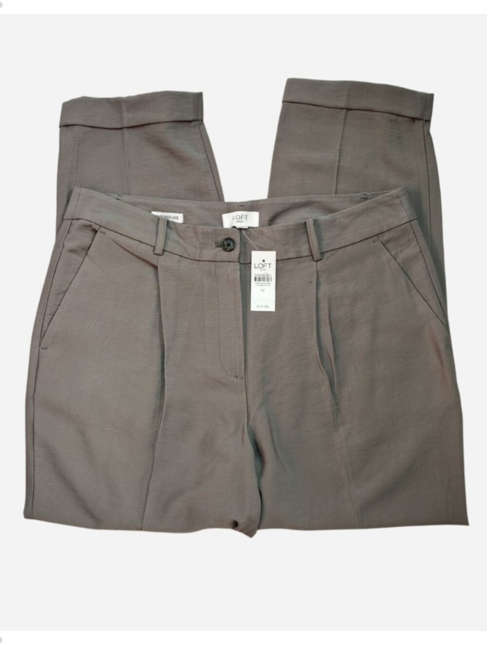 NWT LOFT Gray/Green Relaxed Tailored Ankle Pants Women's 10 Officecore Preppy